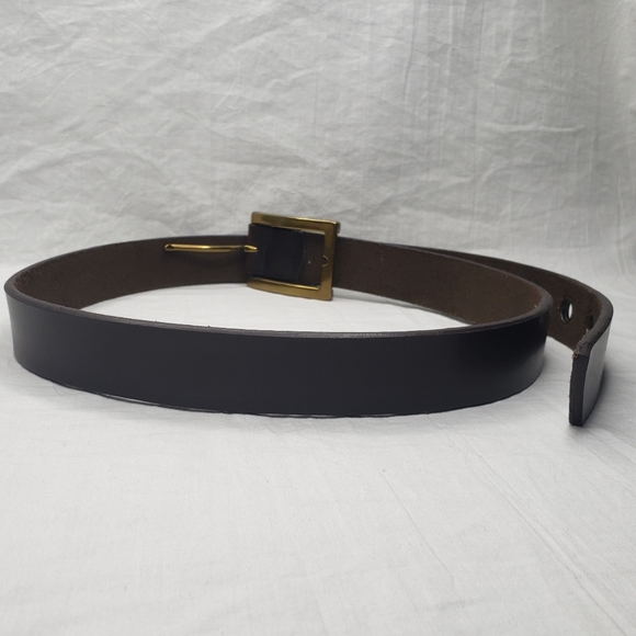Chunky Brown Leather Belt Size L Grommets Distressed Brass Buckle - Picture 5 of 9